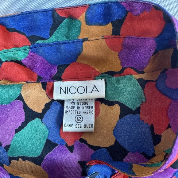 NICOLA‎ Vintage Long Sleeve Blouse Size 12 Multicolored Abstract Print Silky - Picture 7 of 11